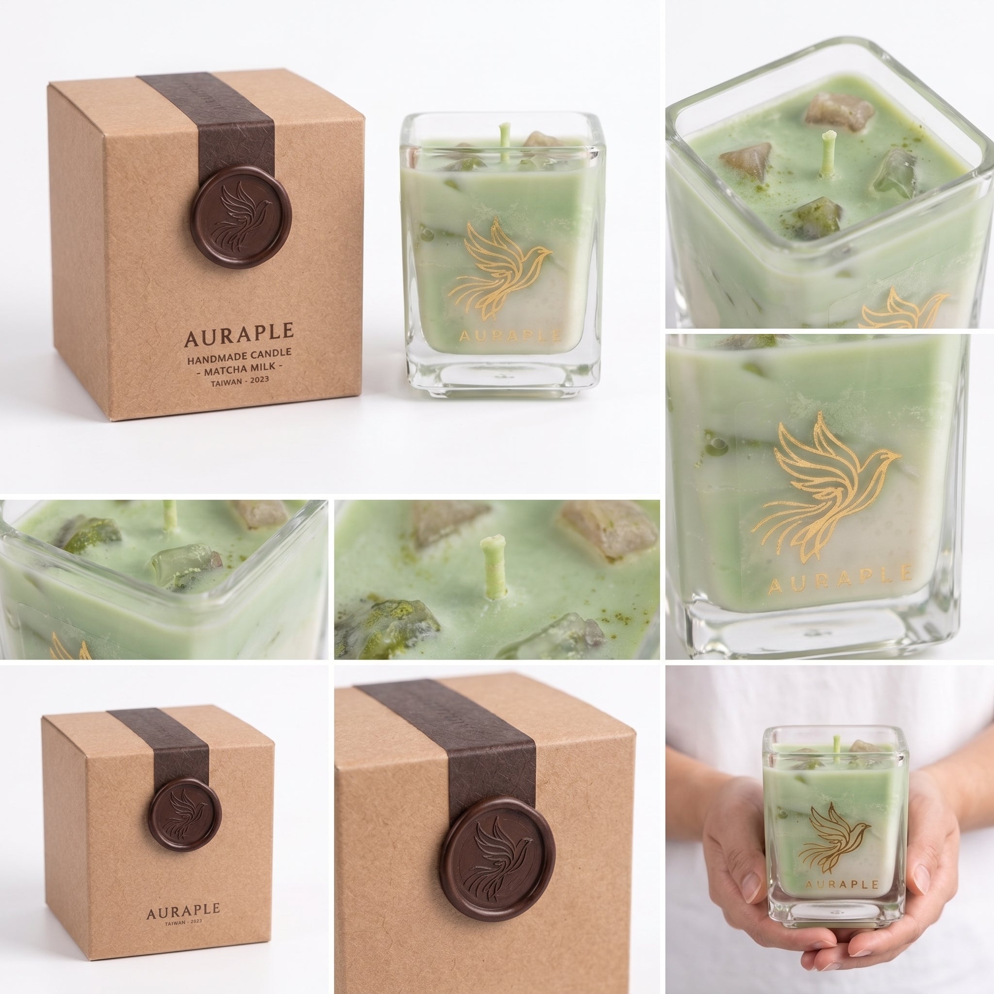 AURAPLE 抹茶拿鐵香氛蠟燭 | 職人手工木盒 療癒漸層雙層蠟 靜謐茶香 質感送禮首選