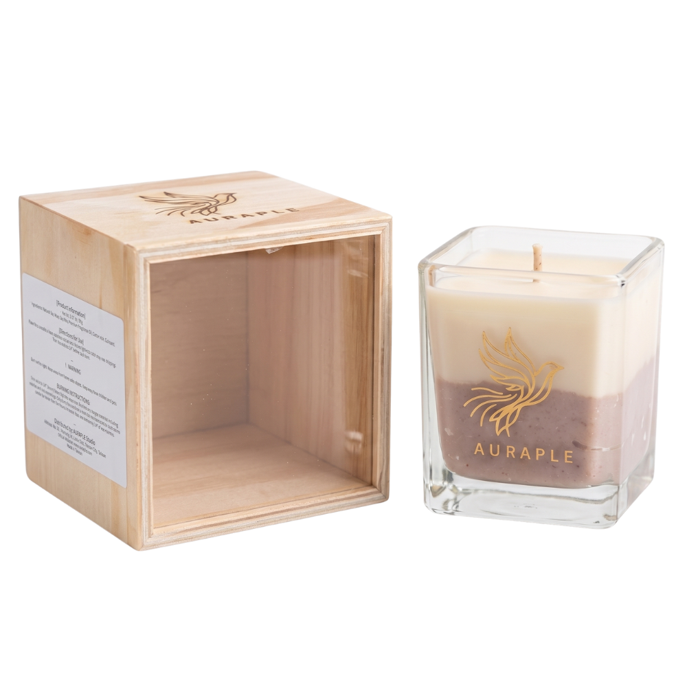 AURAPLE Taro Milk Scented Candle | Artisan Handcrafted Wooden Box Healing Gradient Double-Layered Wax Gentle Milky Scent Premium Gift Choice